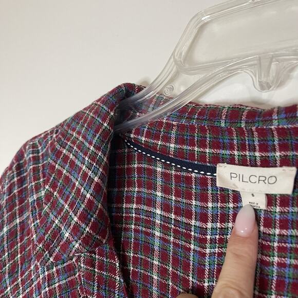 ANTHROPOLOGIE Pilcro Red plaid collared ruched button down long sleeve shirt SML - Picture 5 of 7